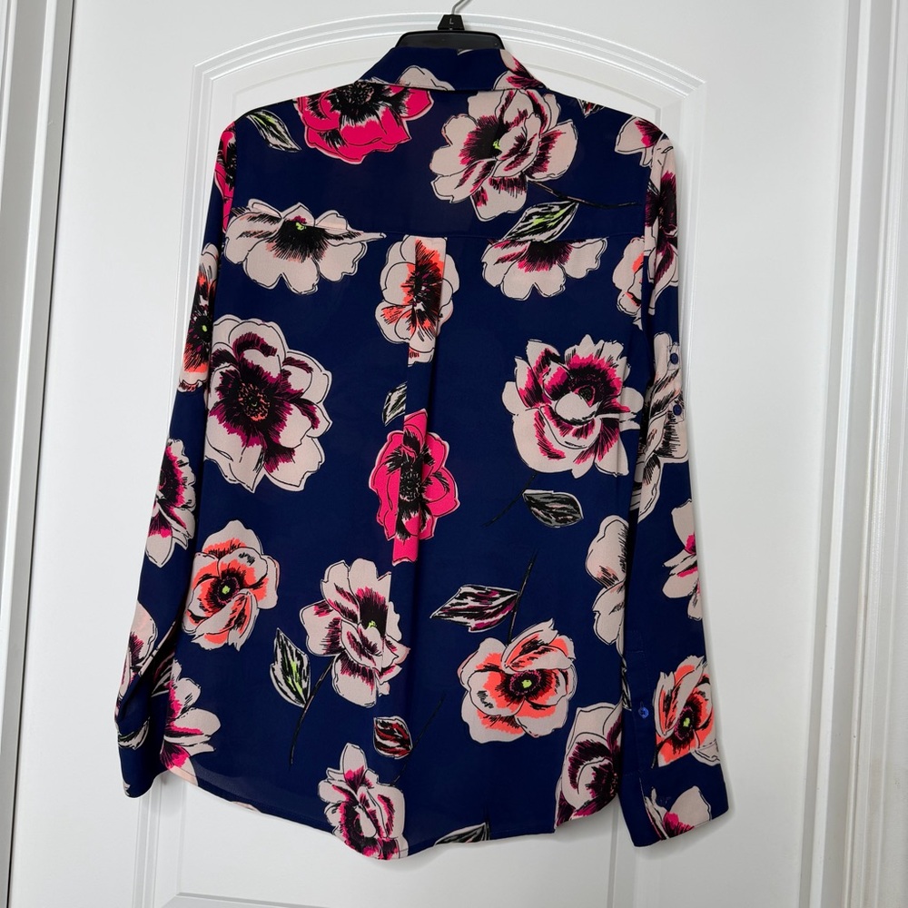 Express Floral Button-Down Bundle Shirt in Navy and Dusty Rose Work Office Chic - Picture 9 of 15